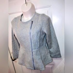 Isaac Mizrahi Blue Textured Peplum Moto Zip Front Wool Blend Jacket Sz M
